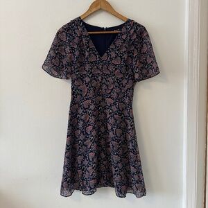 Madewell Flutter Sleeve Navy Floral Fit and Flare Dress | Size 00